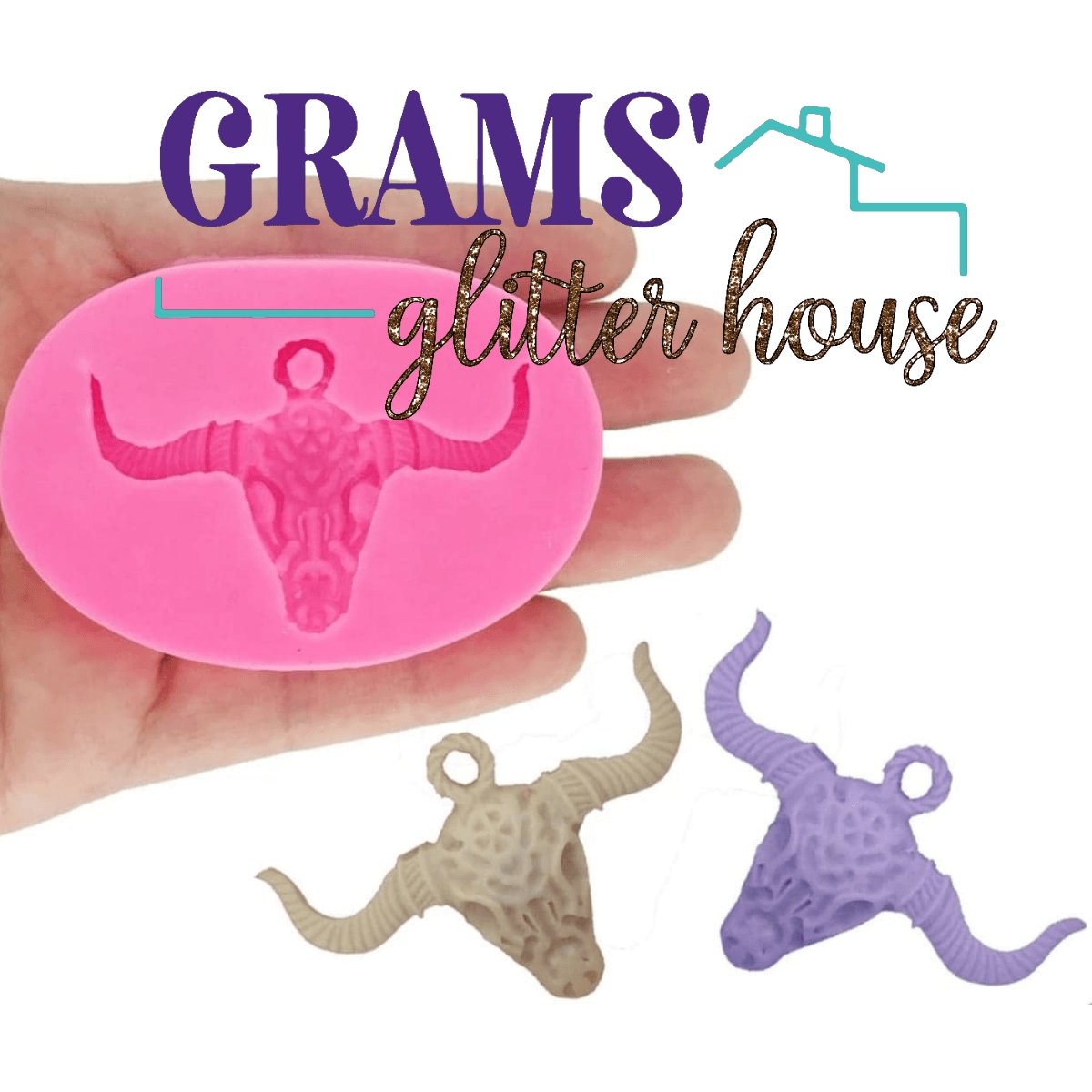 Grams' Glitter House Bull Skull Keychain Mold Silicone Keychain Mold