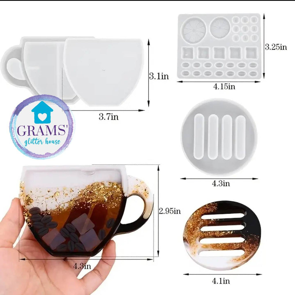 Coffee Mug Shaker Coaster Mold Set - Grams' Glitter House