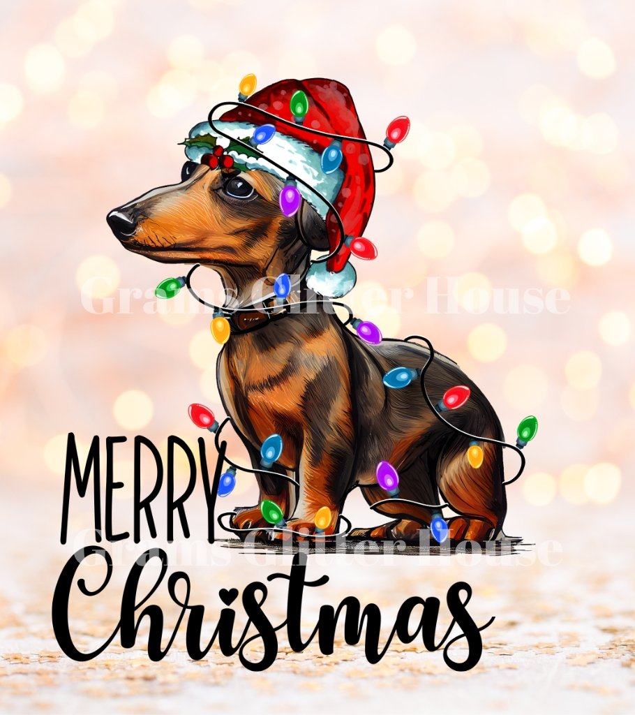 Grams' Glitter House Dachshund Merry Christmas PNG