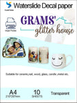 Clear Grams' Glitter House Ink Jet Printer Waterslide Decal Paper Supplies