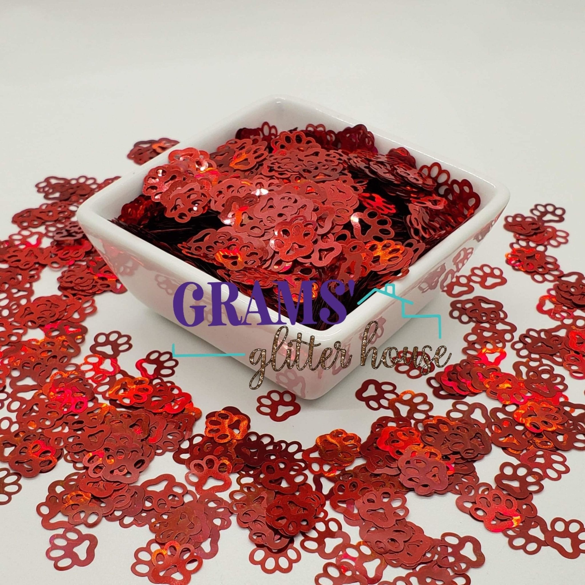 Red 1/2 oz Grams' Glitter House Paw Prints Polyester Glitter
