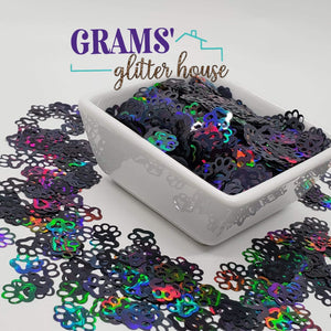 Black 1/2 oz Grams' Glitter House Paw Prints Polyester Glitter