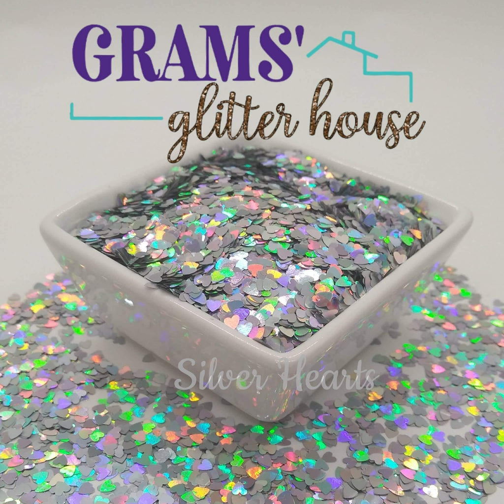 15 grams Grams' Glitter House Silver Hearts Polyester Glitter