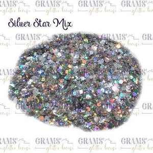 1oz Grams' Glitter House Silver Star Mix Polyester Glitter
